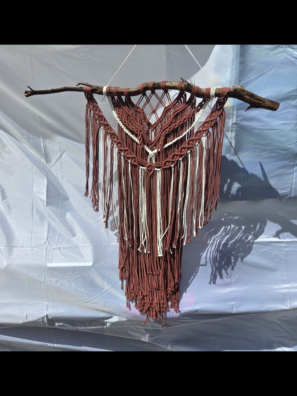Handcrafted Rust and White Macramé Wall Hanging